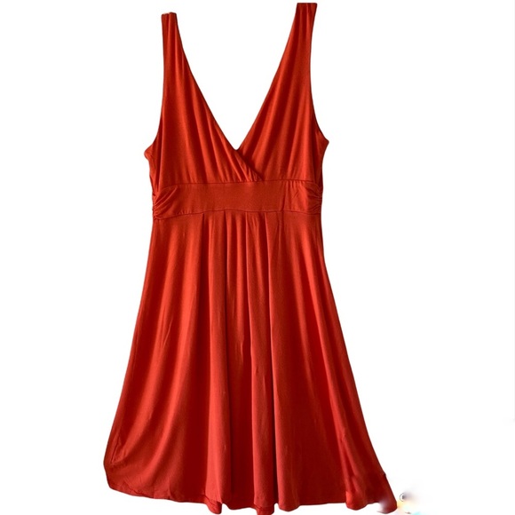 Old Navy Petite Womens Sun Dress Bright Orange Empire Waist Surplice Flare M - Picture 2 of 7